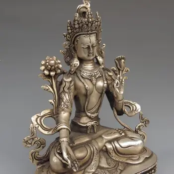 8.27 colių /Tibeto sidabro vario Budos statula baltoji tara Tibeto Budizmas metalo rankdarbiai