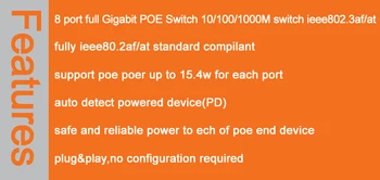 8 port visą Gigabit POE Switch 10/100/1000M jungiklis ieee802.3af/ne