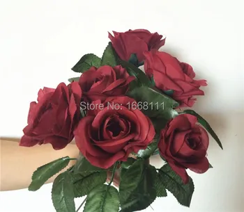 80pcs Bordo Rožių Gėlių Raudona 30cm Vyno Spalvos Rožes Vestuvių Centerpieces Nuotakos Puokštė Dirbtinis Dekoratyvinės Gėlės