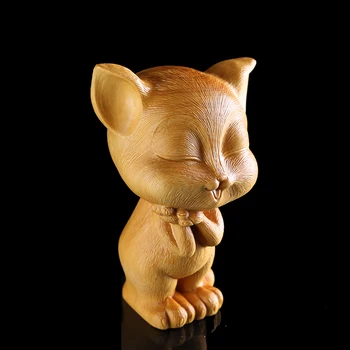 8cm katė Boxwood drožiniai Namų mažų papuošalų kūrybos Valentine 's Day dovana Angela kačiukas Meno kolekcija
