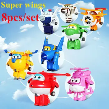 8PCS/Daug Super Sparnus Mini Lėktuvų Modelio Lėktuvo Transformavimo Robotas Brinquedos Veiksmų Skaičiai Žaislai, žaislai Kalėdų dovana