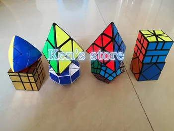 8pcs/Set Shengshou Juoda Keista-formos Puzzle Kubo nustatyto Greičio Twist Įspūdį Bundle Pack Kubo PVC&Matinis Lipdukai Cubo Dėlionės