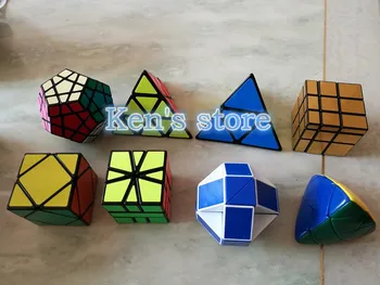 8pcs/Set Shengshou Juoda Keista-formos Puzzle Kubo nustatyto Greičio Twist Įspūdį Bundle Pack Kubo PVC&Matinis Lipdukai Cubo Dėlionės