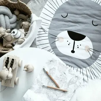 90cm animacinių filmų liūtas triušis vaikų kambarys dekoratyvinis kilimėlis medvilnės kilimų gyvūnų modelio nuskaitymo žaidimo kilimėlis