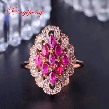 925 sidabro inkrustacijos gamtos rubino žiedas moterims Prabangus vestuvinis žiedas fine jewelry
