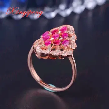925 sidabro inkrustacijos gamtos rubino žiedas moterims Prabangus vestuvinis žiedas fine jewelry