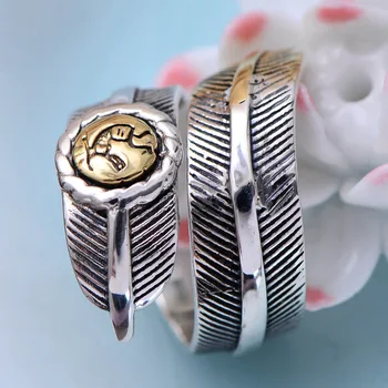 925 sterlingas sidabro papuošalai retro Tailando sidabro indijos tradicinių plunksnos atidaryti žiedas pora modeliai vyrai ir moterys žiedas