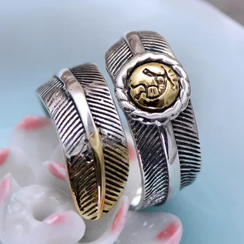 925 sterlingas sidabro papuošalai retro Tailando sidabro indijos tradicinių plunksnos atidaryti žiedas pora modeliai vyrai ir moterys žiedas