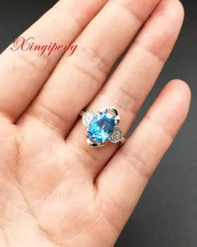 925 sterlingas sidabro su natūralus akmuo topazas žiedas moterims mesti Mėlynas kristalas