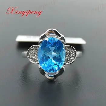 925 sterlingas sidabro su natūralus akmuo topazas žiedas moterims mesti Mėlynas kristalas