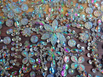 A15 Rankų kristalai apdaila pleistrai aišku, AB spalva siūti Cirkonio aplikacijos 48*32cm viršuje suknelė sijonas 