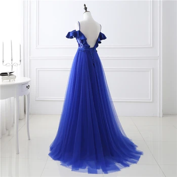 Abendkleider Royal Blue-Line vakarinę suknelę 2018 Spageti Dirželis Atvira nugara Vakare gown Vestido de festa vestido longo