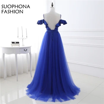 Abendkleider Royal Blue-Line vakarinę suknelę 2018 Spageti Dirželis Atvira nugara Vakare gown Vestido de festa vestido longo