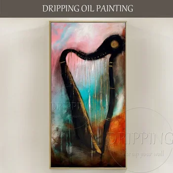 Abstrakti Sienos paveiksl Ranka-dažytos Aukštos Kokybės Abstrakčiai Arfa Naftos Tapyba ant Drobės Muzikos Instrumentas Arfa Naftos Tapyba