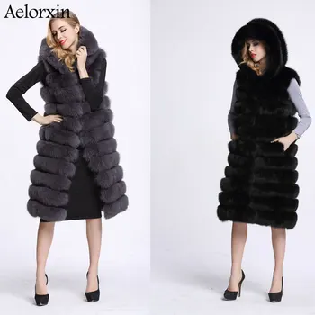 Aelorxin Moterų Žiemos Dirbtiniais Kailiais Liemenė Dirbtiniais Kailių Paltai Colete Feminino Plus Dydis:S-3XL Išplėstinis Skirsnis Super Šiltas Gobtuvu