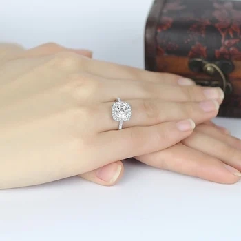 AINOUSHI 2 Karatų Pagalvėlė Halo Sužadėtuvių Žiedas, Vestuvių Žiedai 925 Sterlingas Sidabro Žiedai, Pirštas Lab