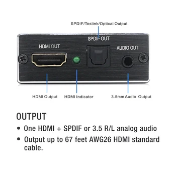 AIXXCO HDMI Audio extractor HDMI į HDMI Optinis TOSLINK SPDIF + 3,5 mm Stereo Audio Extractor Konverteris HDMI Audio Splitter