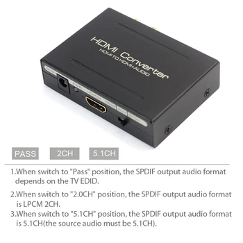 AIXXCO HDMI Audio Extractor Splitter į SPDIF RCA Stereo L/R Analoginis Išėjimas ConverterSplitter Adapteris su Maitinimo Adapteris