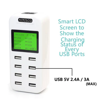 AIXXCO Smart 8A USB įkroviklis su LCD Displėjus su 8 usb power uostuose 
