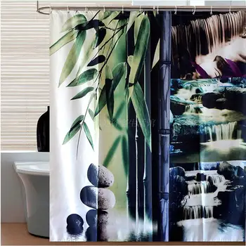 Akmens ir Bambuko Zen vonios užuolaidų Poliesterio Audinio kūrybos dekoracijos gėlių vonios užuolaidėlės su kabliukais 180*180 cm kūrybos