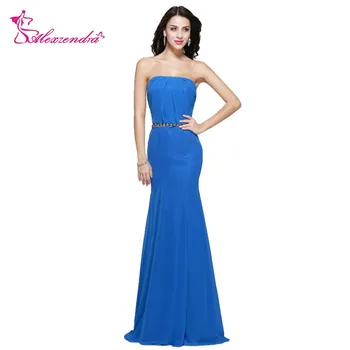 Alexzendra Blue Strapless Crystal Belt Mermaid Bridesmaid Dresses Party Dress for Wedding
