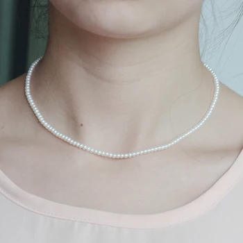 Amžinas vestuvių Moteris Dovaną žodis 925 Sterlingas sidabro nekilnojamojo natūralių perlų karoliai, auskarai ound AAAA 3-4mm šviesos atkarpoje