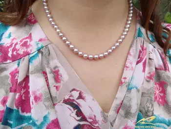 Amžinas vestuvių Moteris Dovaną žodis sidabro nekilnojamojo 925 sidabro realus fizinis didelis 8-9mm gamtos violetinė gėlavandenių perlų karoliai neckl