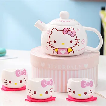 Animacinių filmų 5vnt/set vieną puodą keturi puodeliai arbatos katė puodeliai arbatos rinkiniai japonų keramikos, kavos, arbatos rinkinys, Mielas Anime, Taurės, Puodeliai, Arbatinukas Rinkinys