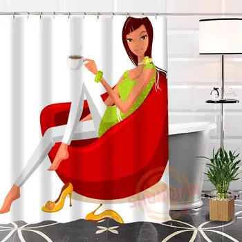 Animacinių filmų graži mergina Moderni Dušo Užuolaidos Karšto Naujas Ekologiškas Užsakymą Unikalus vonios kambarys Su Kabliais, Vonia, širmos, užuolaidų
