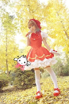 Anime Cardcaptor Sakura kinomoto sakura cosplay kostiumų Stebuklinga mergaitė lolita punk dress +hat+ sparnų kostiumu rinkinys