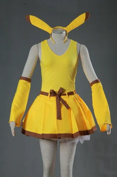 Anime Cartoon Pocket Monstras Cosplay Pikachu Mergina Dress Moterų Kostiumas Vasaros Suknelės Helovinas Drabužius Su Visais priedais