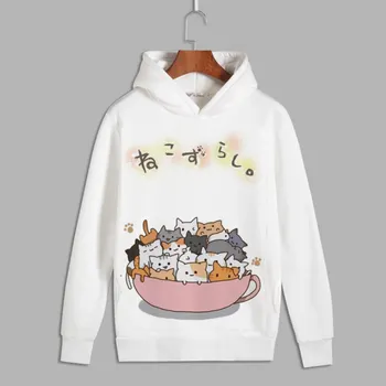 Anime Neko Atsume Cosplay Cute kačių Spausdinti Megztinis su gobtuvu palaidinės Unisex Vilnos Hoodies Rudenį