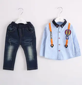 Anlencool 2017 nauja vaikų drabužius pavasario naują Europos berniuko drabužių rinkiniai stiliaus džinsinis audinys dirželis berniukų kostiumai nemokamas pristatymas