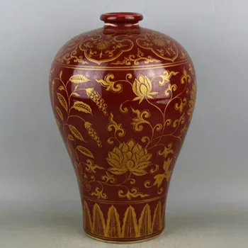 Antikvariniai Jingdezhen Rankų Darbo Porceliano Vaza Aukojimo Raudona Glazūra Aukso Drakonas Keramikos Meno Vaza