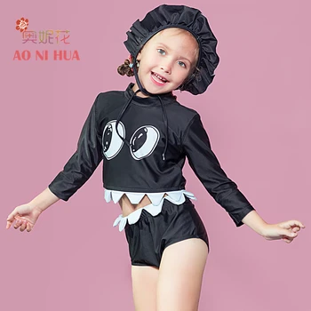 AONIHUA 2017 Dizainerio Kūrybos juokinga Mergaitėms Dviejų dalių maudymosi kostiumėlį vaikai Profesinės swimwears Vaikų Gyvūnų black maudymosi kostiumai