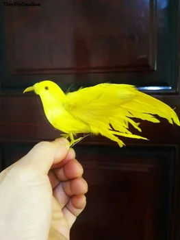 Apie 12x15cm geltoną plunksnų paukštis sunkiai modelis putų&plunksnos skleisti sparnus paukščių puošmena prop,amatų dovana s1296