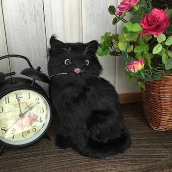Apie 12x18cm juoda katė modelis,polietileno &kailis dirbtinis rankdarbių Figūrėlės & Miniatiūros namų puošybai žaislą dovanų a2980