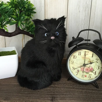 Apie 12x18cm juoda katė modelis,polietileno &kailis dirbtinis rankdarbių Figūrėlės & Miniatiūros namų puošybai žaislą dovanų a2980