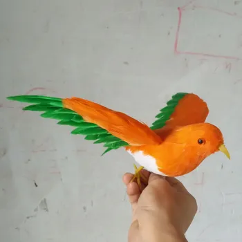 Apie 16x26cm skleisti sparnus apelsinų paukščių Rankų darbo modelis, polietileno& plunksnų paukštis ,atraminiai,namų puošybai žaislas Kalėdų dovana w3906