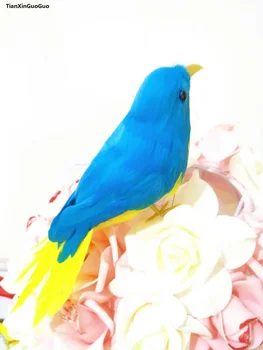 Apie 18cm modeliavimas paukščių sunku modelio geltonos&mėlyna plunksnų paukštis prop,sodo puošmena dovana s1416