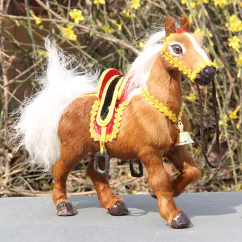 Apie 21x20CM rudas arklys modelis,polietileno&kailiai, rankdarbių Figūrėlės namų puošybai žaislą dovanų a2623
