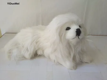 Apie 25x13cm dirbtinis baltas šuo modelis,plastinė ir pūkuotas kailis linkęs šuo pandent rankdarbių ornamentas, namų dekoravimo, dovanų a1924