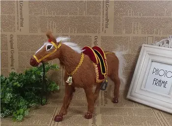 Apie 26x20cm rudas arklys modelis su balno,polietileno&nekilnojamojo kailių rankdarbių Figūrėlės & Miniatiūros apdailos dovana a2971