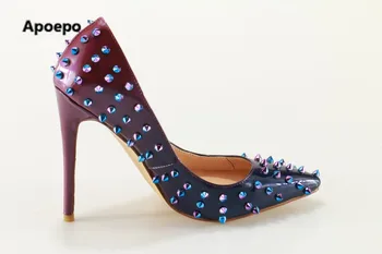 Apoepo prekės punk stiliaus ponios batai mišrios spalvos kniedės šalies batų pažymėjo tne moterų aukštakulniai bateliai siurbliai aukštos kokybės siurbliai