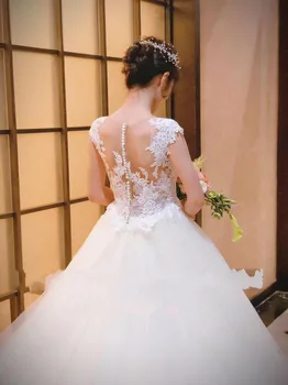 Apsvaiginimo Vestuvių Suknelės Rankovių 2018 vestidos de novia Appliqued Aukšto Kaklo Tiulio Suknelė Nuotaka Mygtuką 