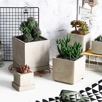 Apvalios ir kvadratinės cemento vazonas pelėsių namų puošybai amatų sultingi augalai betono sodinamoji vaza pelėsis