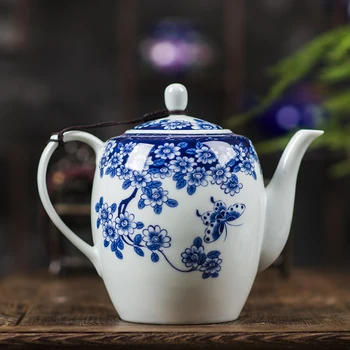 Arbatinukas didelis keramikos arbatos gamintojas Arbatinukas su nerūdijančio plieno filtras Namų storio mėlynos ir baltos spalvos porceliano underglaze 800ML