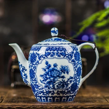 Arbatinukas didelis keramikos arbatos gamintojas Arbatinukas su nerūdijančio plieno filtras Namų storio mėlynos ir baltos spalvos porceliano underglaze 800ML