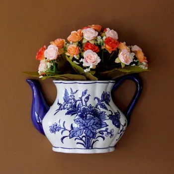 Arbatinukas Formos Vaza Metope Vaza Keraminės Sienų Kabantys Gėlių Talpykla Jingdezhen Mėlynos ir Baltos spalvos Porceliano Vazos
