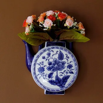 Arbatinukas Formos Vaza Metope Vaza Keraminės Sienų Kabantys Gėlių Talpykla Jingdezhen Mėlynos ir Baltos spalvos Porceliano Vazos